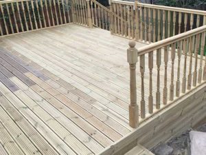 Timber decking with fence