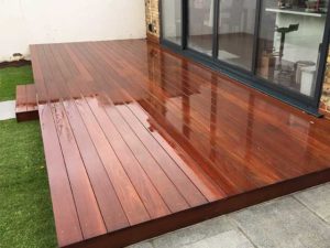 Timber decking with back of house