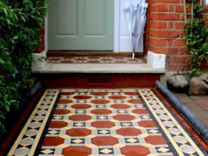 Victorian tile pathway with doorway